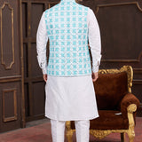 Off-White Art Banarasi Silk Kurta Set With Digital Printed Jacket