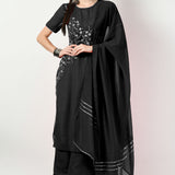 Black Georgette Floral Embroidered Kurti Set