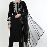 Black Rayon Embroidered Kurti Set