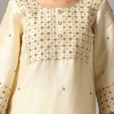Cream Raw Silk Kurti With Palazzo Pants And Dupatta