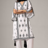 White French Crepe Kurti With Pants With Dupatta