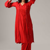 Red Rayon Kurti With Pants