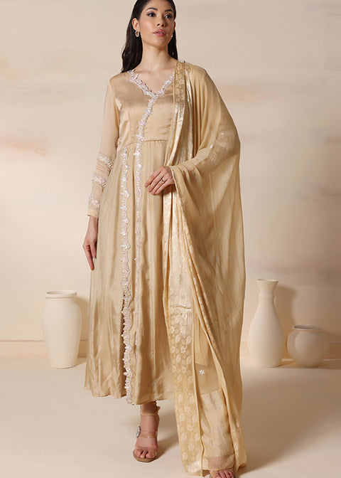 <img> Golden Silk Anarkali Set
