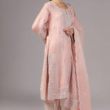 Pastel Pink Silk Organza Thread Work Kurti Set