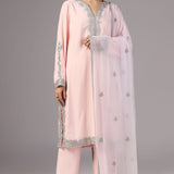 Pastel Pink Georgette Embroidered Kurti Set