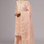 <img> Peach Pink Organza Thread Embroidered Kurti Set