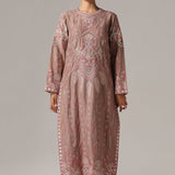 Dull Brown Chanderi Thread Work Kurti Set