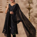 Black Organza Floral Painted Kurti Set