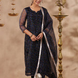 Black Organza Floral Printed Kurti Set