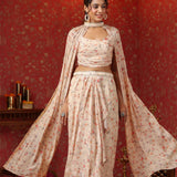 Pastel Cream Chinon Floral Printed Indo-Western Dhoti Set