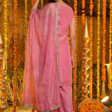 Blossom Pink Floral Embroidered Silk Kurta Set