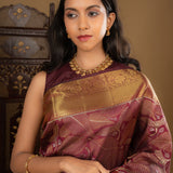 Dark Burgundy Floral Kanjivaram Silk Saree
