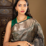 Silver Tone Dark Green Kanjivaram Silk Saree