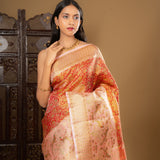 Golden Pink Floral Kanjivaram Silk Saree