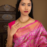 Bright Pink Floral Kanjivaram Silk Saree