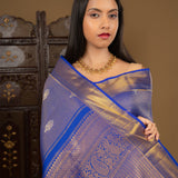 Cobalt Blue Floral Kanjivaram Silk Saree