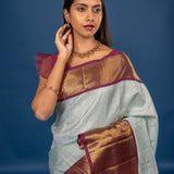 Greyish Blue Kanjivaram Silk Saree