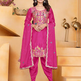 Pink Floral Embroidered Silk Kurta Set