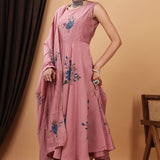 Pink Hand Painted Modal Silk Kurta Set
