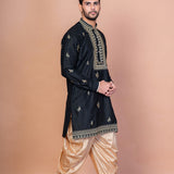 Rich Black Cotton Blend Embroidered Kurta Set