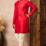Red Cotton Blend Mirror Work Kurta Set