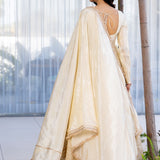 Pastel Cream Tissue Embroidered Anarkali Set