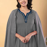 Smokey Gray Rayon Gota Work Anarkali Set