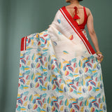 White Pure Silk Saree With Printed Design