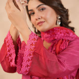 Deep Pink Russian Silk Solid Kurti Set