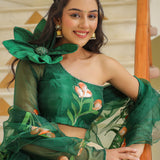 Emerald Green Organza Floral Lehenga Set