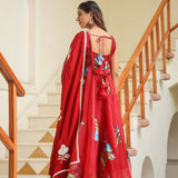 Valentia Red Organza Floral Printed Anarkali Set