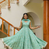 Mint Green Cotton Printed Floral Anarkali Set