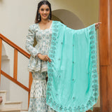 Fountain Blue Cotton Printed Gharara Set