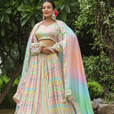 Multicolour Chinon Floral Printed Lehenga Set