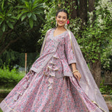 Blossom Pink Cotton Floral Printed Lehenga Set