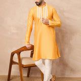 Texas Rose Yellowish Orange Cotton Blend Embroidered Kurta Set