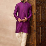 Warm Purple Cotton Blend Mirror Work Kurta Set