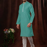 Sea Green Art Silk Kurta Set With Shisha Work