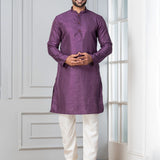 Purple Silk Blend Embroidered Kurta Set