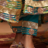 Cerulean Blue Organza Printed Anarkali Set