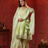 Pastel Green Chiffon Floral Printed Gharara Set