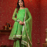 Apple Green Chiffon Bandhani Printed Gharara Set
