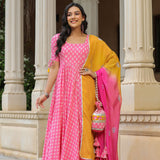 Persian Pink Cotton Printed Anarkali Set
