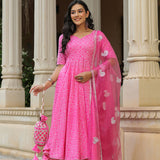 Persian Pink Cotton Bandhani Printed Anarkali Set