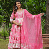 Persian Pink Cotton Floral Printed Anarkali Set