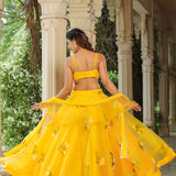 Sunflower Yellow Organza Floral Lehenga Set