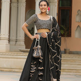 Black Cotton Silk Gota Embroidered Lehenga Set