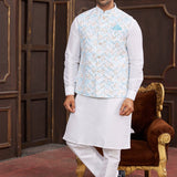 Milk White Art Silk Nehru Jacket