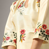 Cream Raw Silk Kurti With Pants And Dupatta