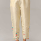 Cream Raw Silk Kurti With Pants And Netted Dupatta Set